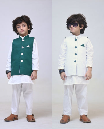 REVERSIBLE GREEN & WHITE SHADED WAISTCOAT