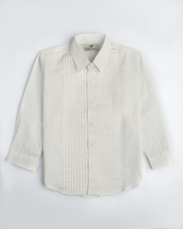 WHITE PLEATED SHIRT WITH WHITE BUTTONS