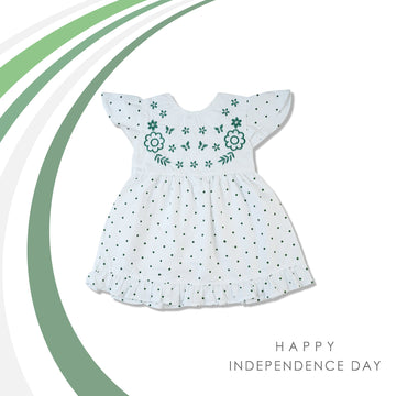 Girls Embroidered Azadi Frock - White