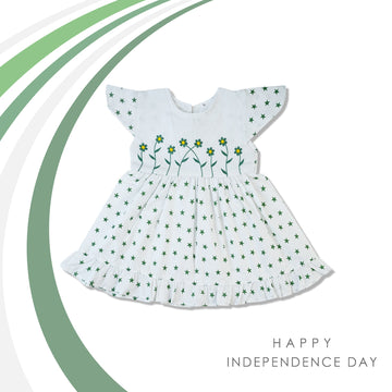 Girls Embroidered Azadi Frock - White