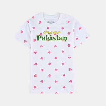 Girls Poly Cotton Jersey T-Shirt H/S GUL-E-AZADI-Snow White