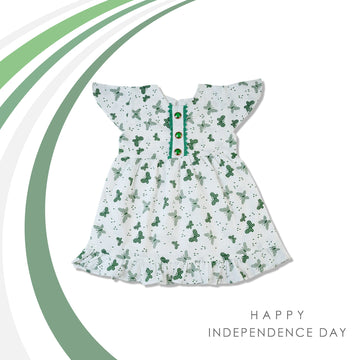 Girls Printed Azadi Frock - White