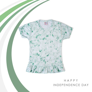 Girl’s Printed T-Shirt – Half Sleeves All Over Sublimation Tee for Casual Wear - Green & White