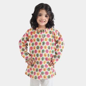 Girls Poly Net Casual Top Chai Biscuit -Multi