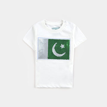 Infant Boys Poly Cotton Jersey T-Shirt SEQUINS FLAG-Joly Green