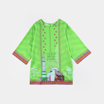 Girls Cotton Printed Kurti Qoumi Tarana Ind-L.Green
