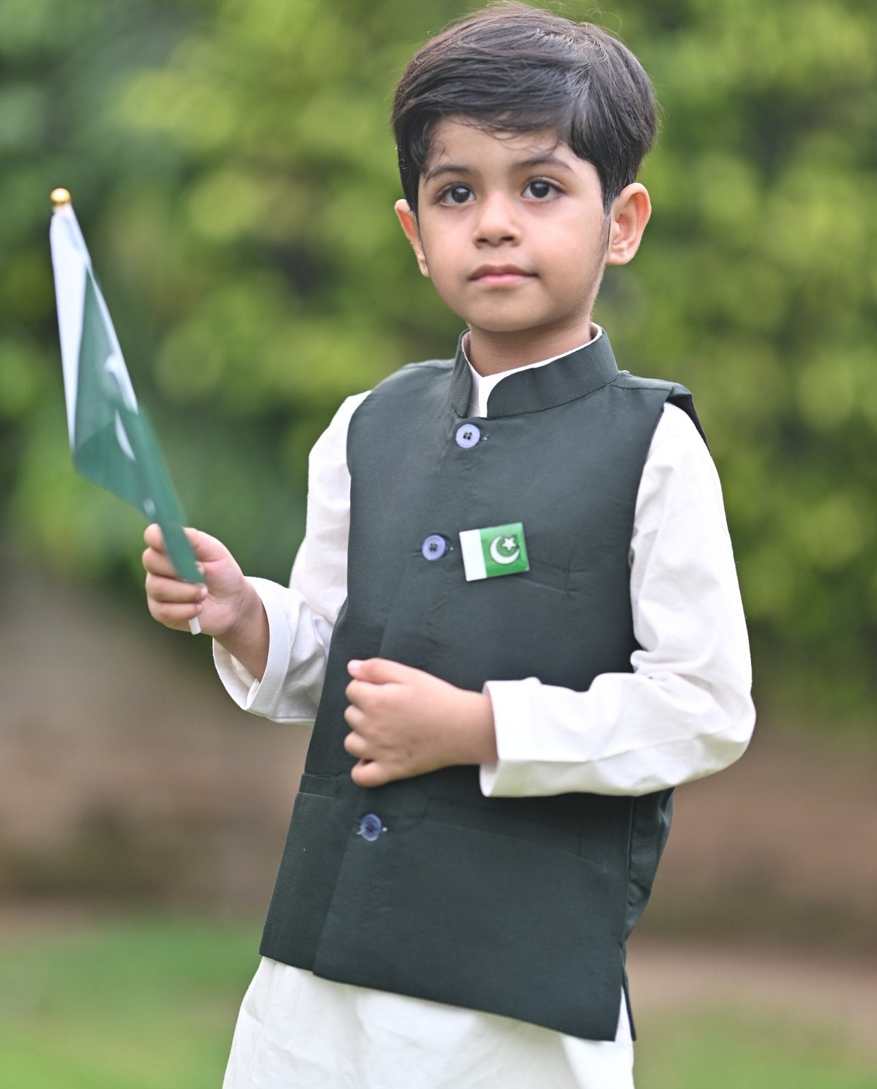 WHITE KURTA TROUSER & DARK GREEN WAISTCOAT