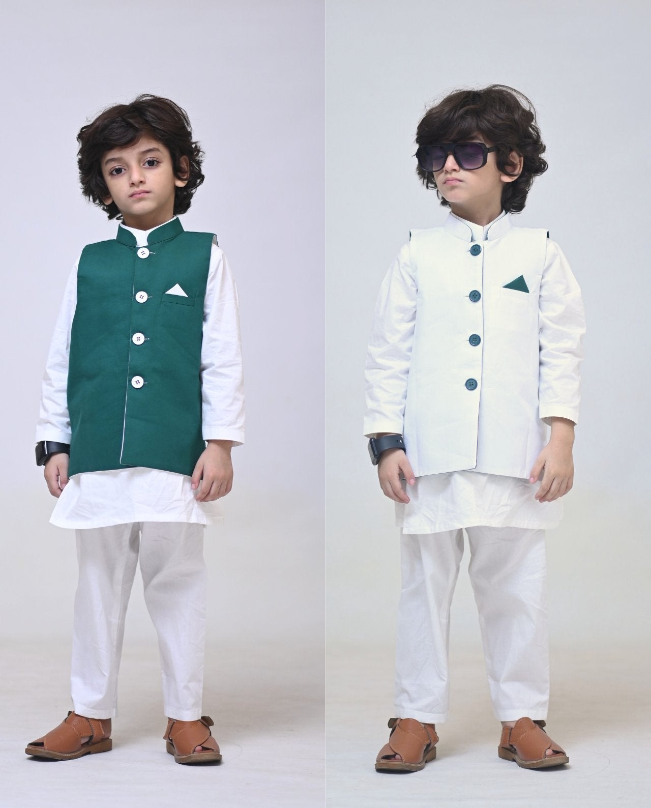 REVERSIBLE GREEN & WHITE SHADED WAISTCOAT