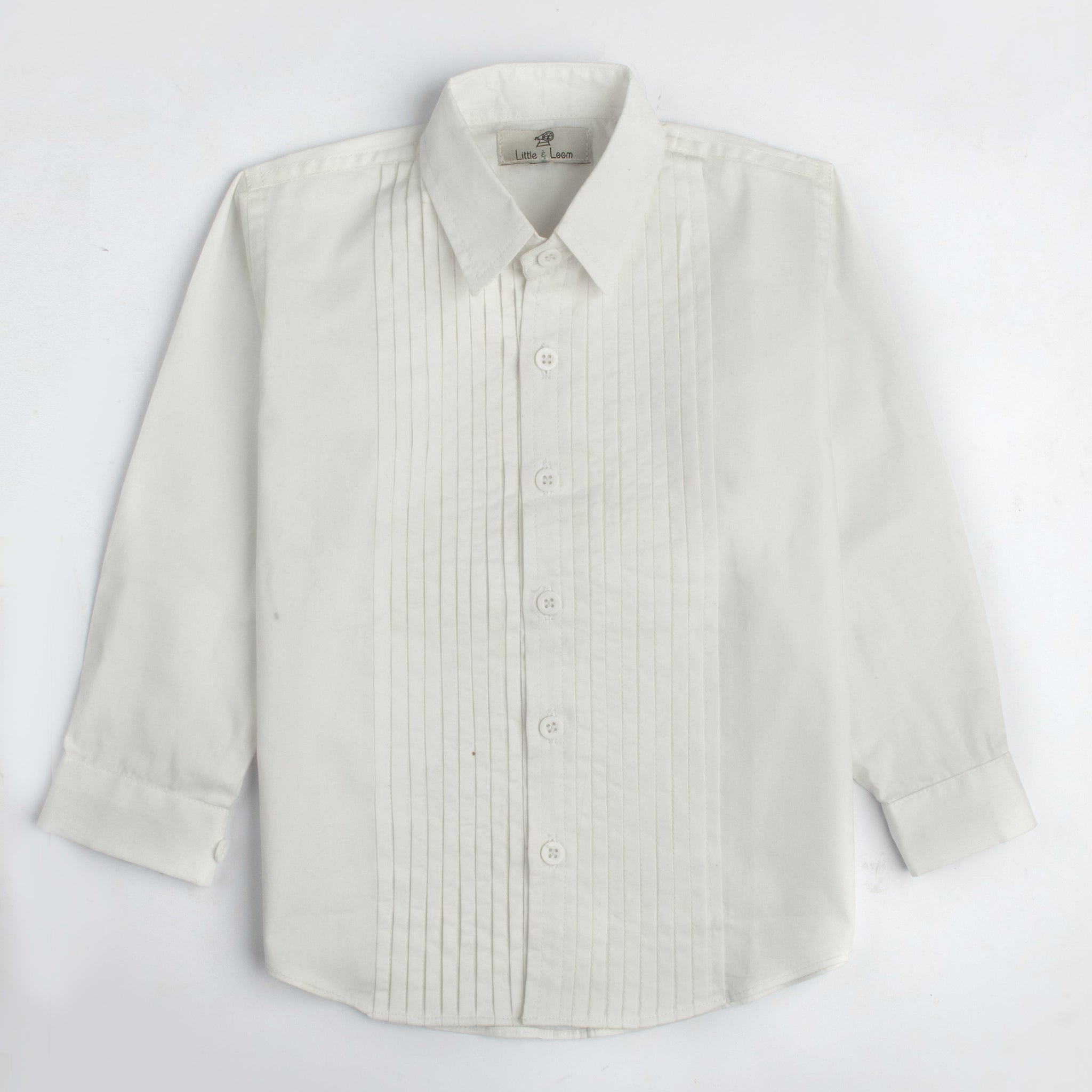 WHITE PLEATED SHIRT WITH WHITE BUTTONS