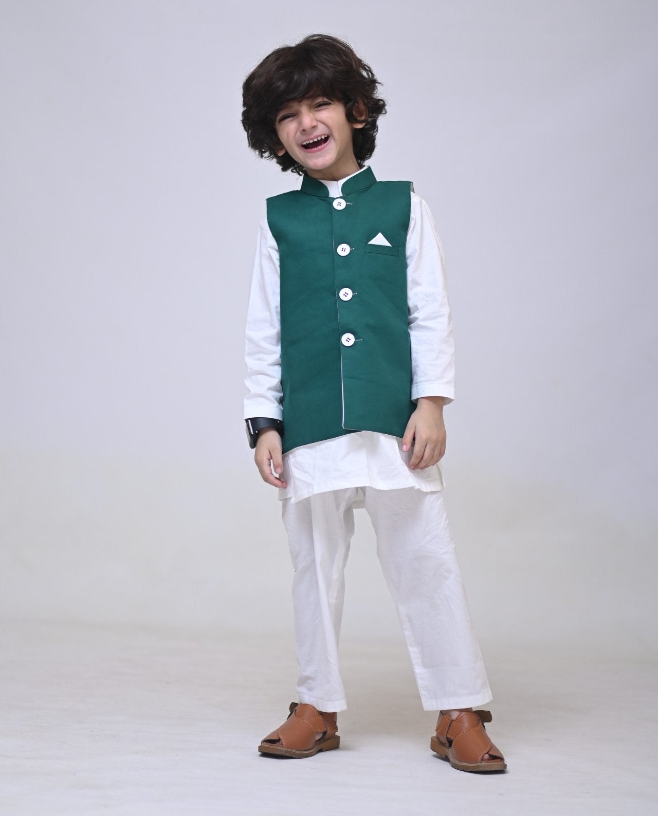 REVERSIBLE GREEN & WHITE SHADED WAISTCOAT