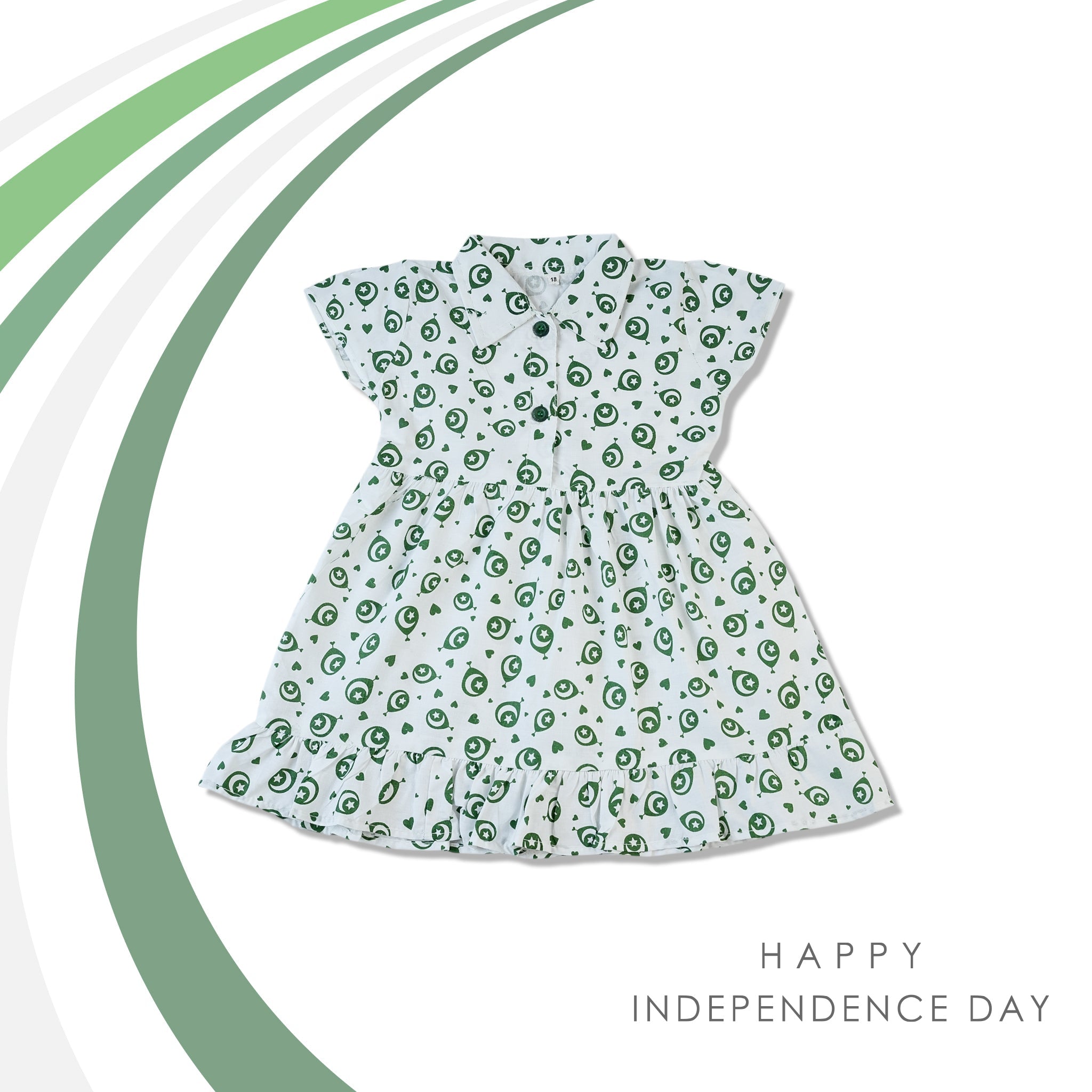 Girls Printed Azadi Frock - White