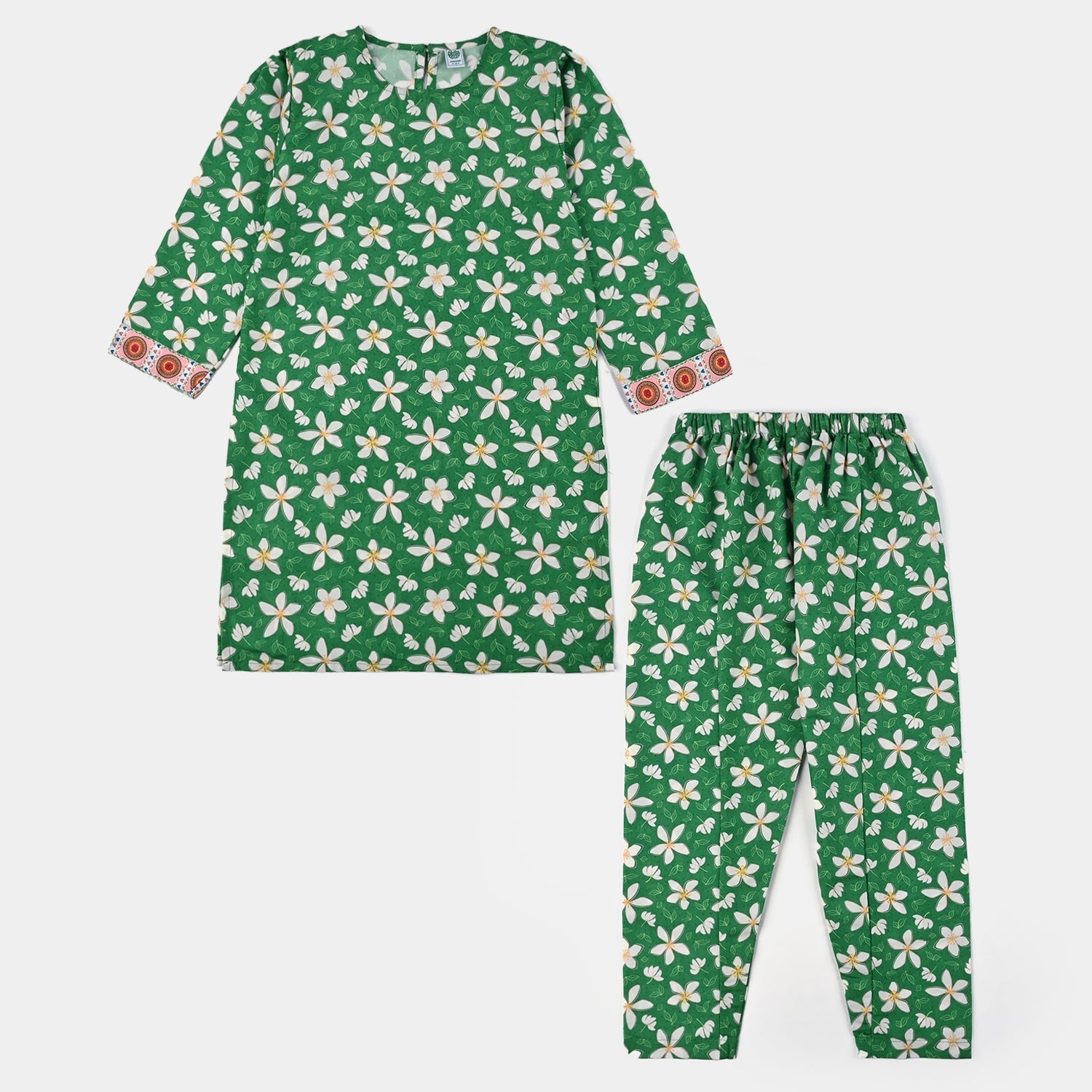 Girls Poly Net Printed 2Pcs Suit Desi Jasmine Ind-GREEN