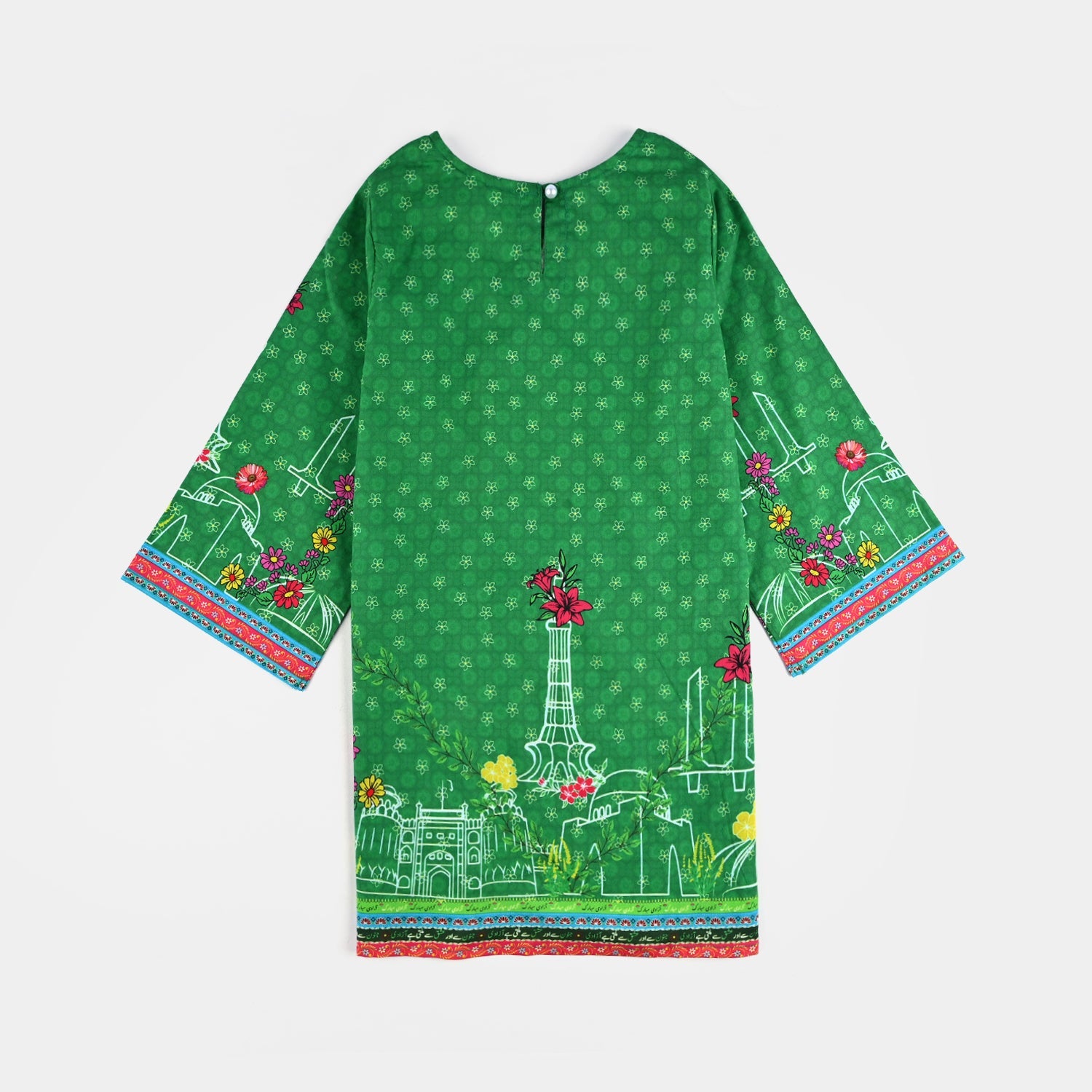 Girls Cotton Printed Kurti Floral Monuments Ind-GREEN
