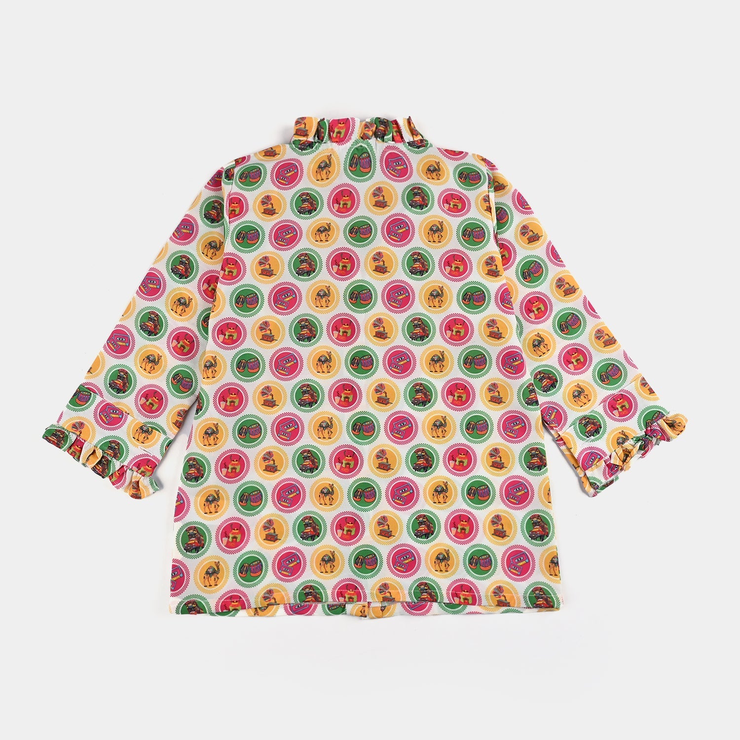 Girls Poly Net Casual Top Chai Biscuit -Multi