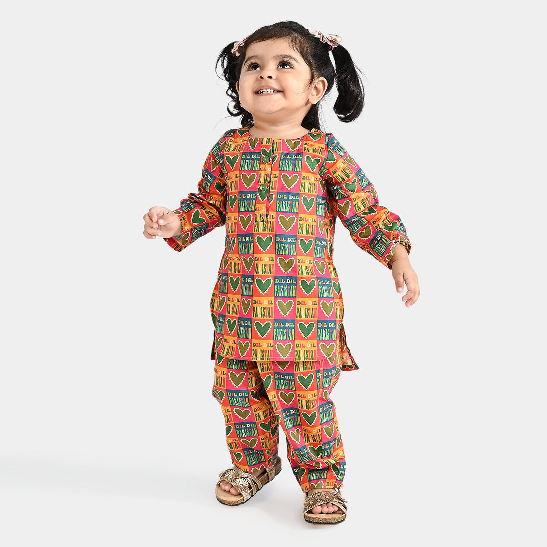 Infant Girls Cotton Poplin IND 2Pcs Suit Dil Dil Pakistan-Multi