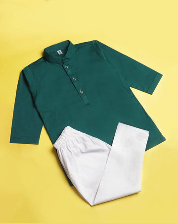 GREEN KURTA AND WHITE TROUSER
