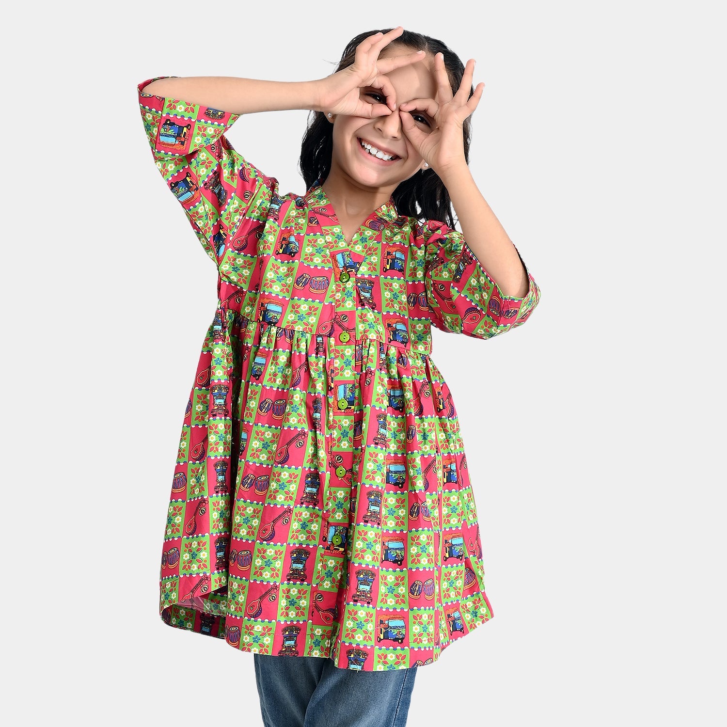 Girls Cotton Poplin IND kurti Hamari Sawari-Green