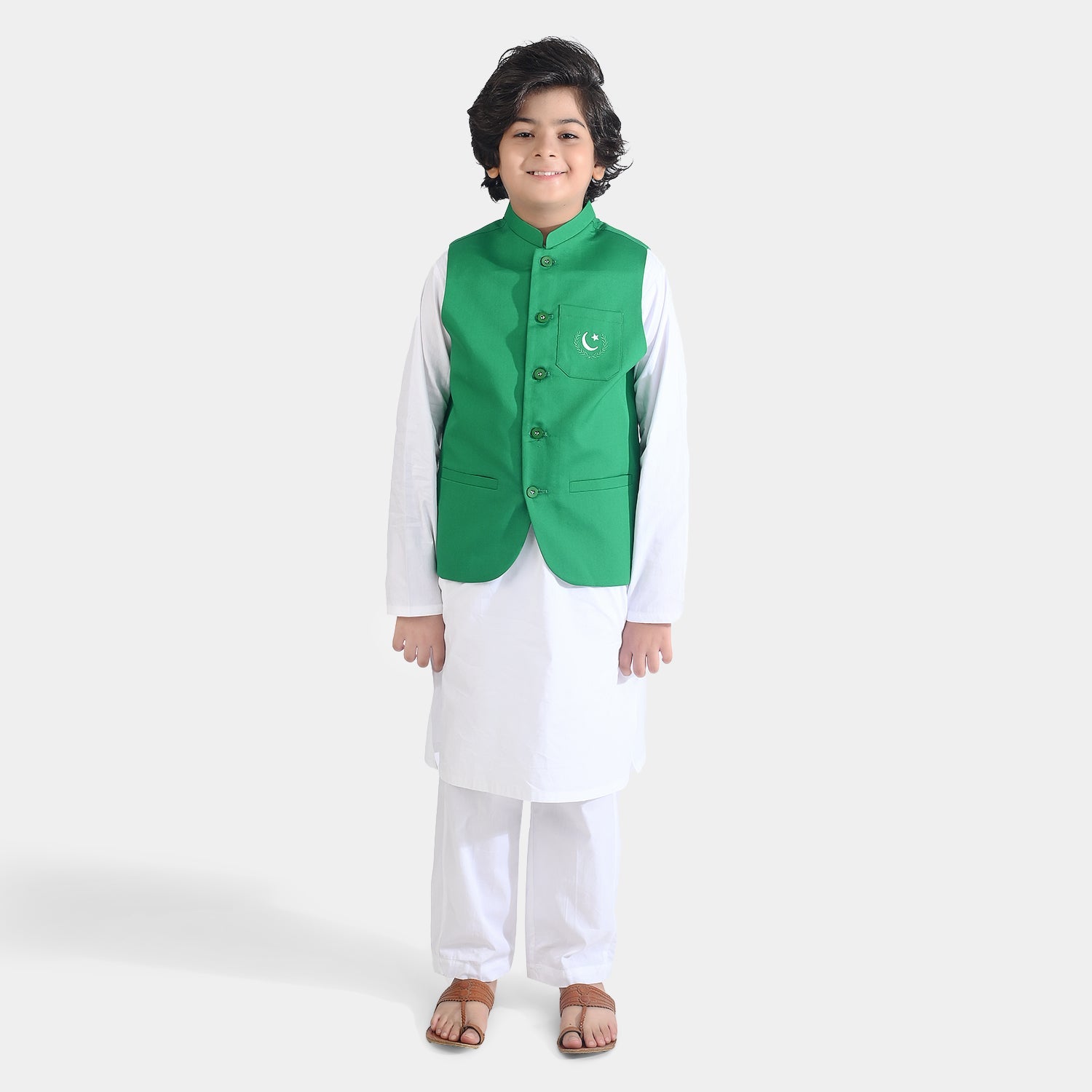 Boys Cotton Poplin 3 Piece Suit (Azadi)-WHITE