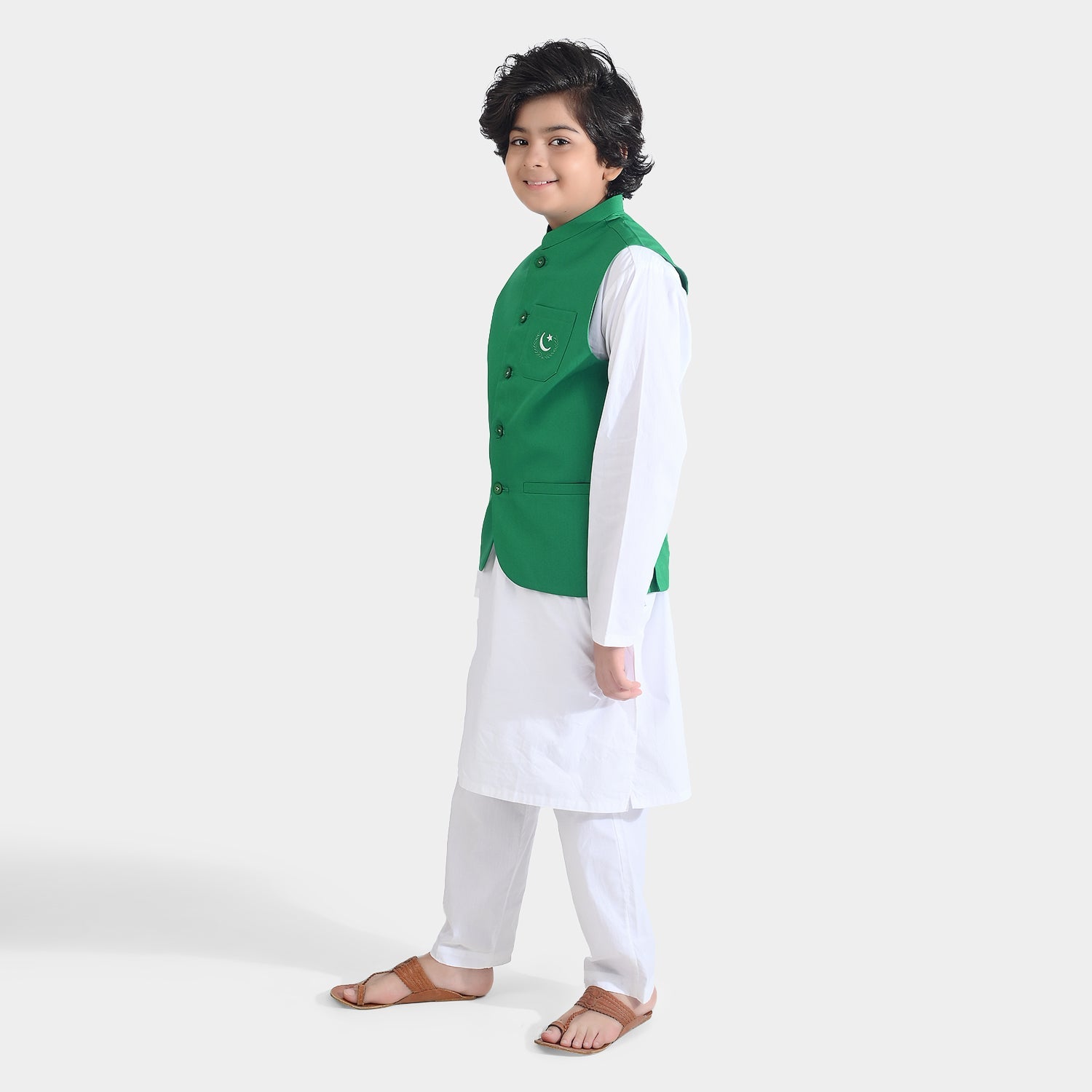 Boys Cotton Poplin 3 Piece Suit (Azadi)-WHITE