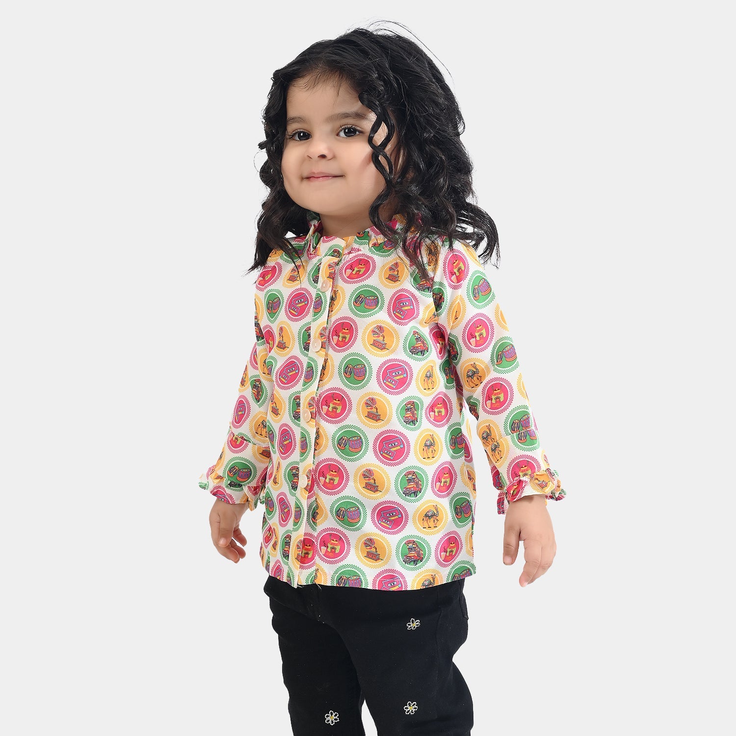 Infant Girls Poly Net Casual Top Chai Biscuit -Multi