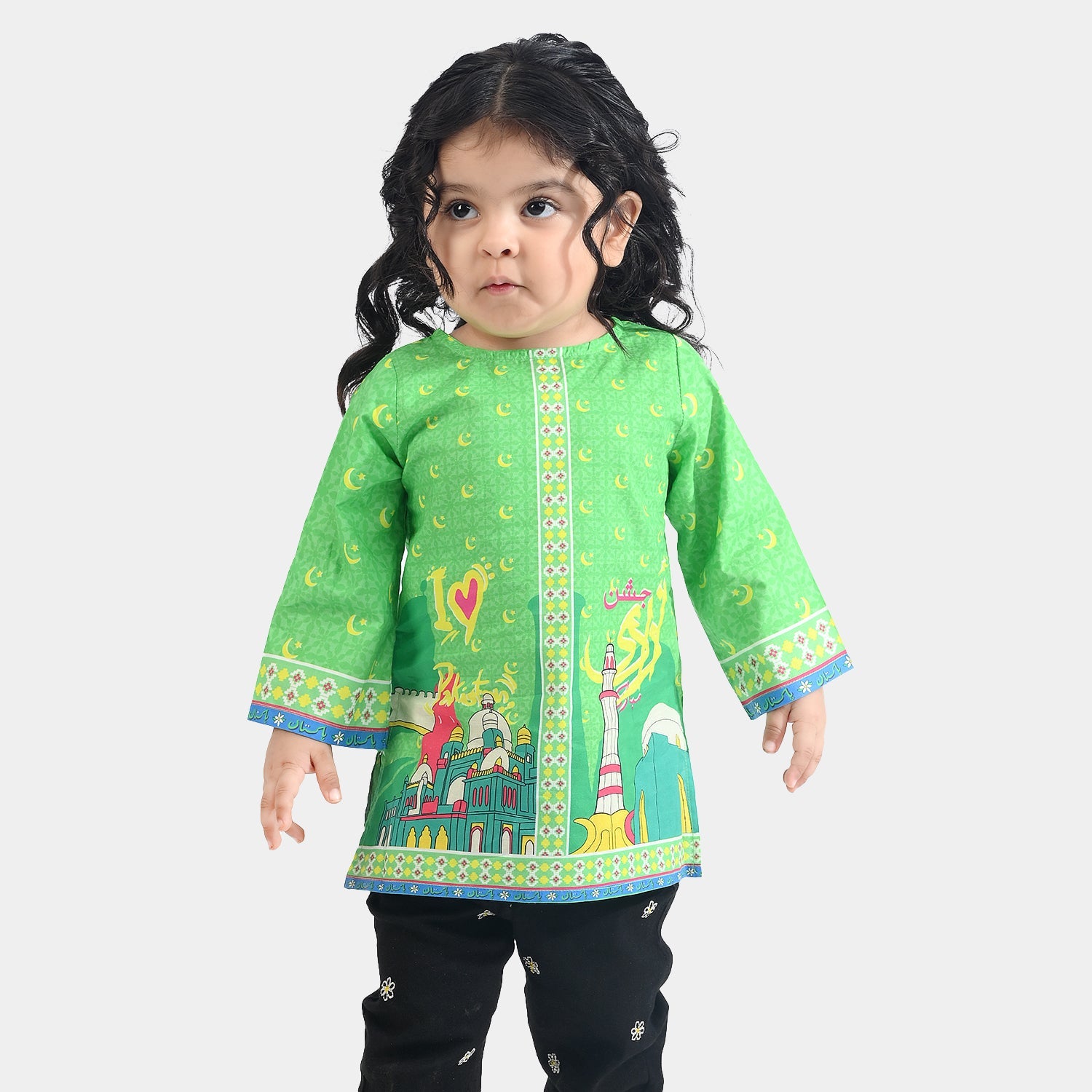 Infant Girls Cotton Printed Kurti Jashn-E-Azadi Ind-L.Green