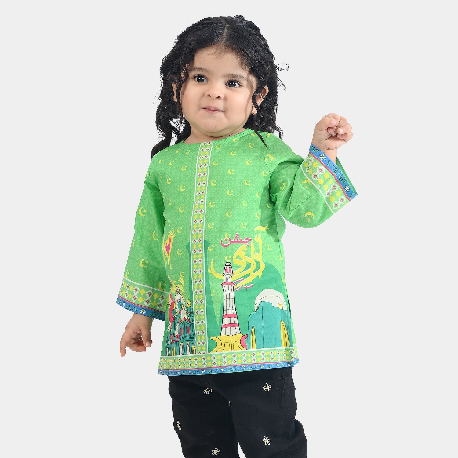 Infant Girls Cotton Printed Kurti Jashn-E-Azadi Ind-L.Green
