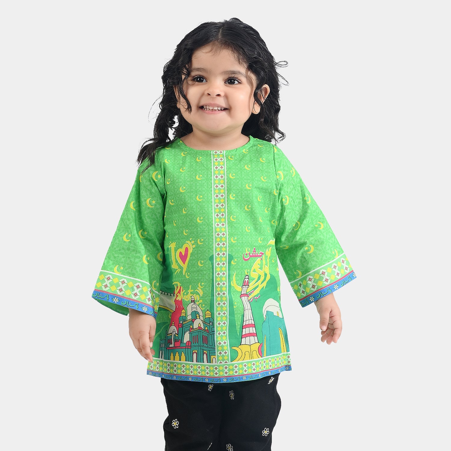 Infant Girls Cotton Printed Kurti Jashn-E-Azadi Ind-L.Green