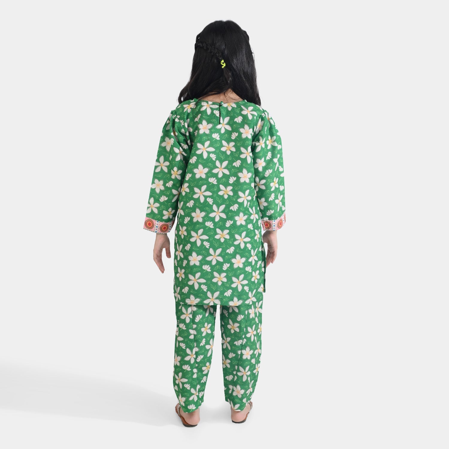 Girls Poly Net Printed 2Pcs Suit Desi Jasmine Ind-GREEN