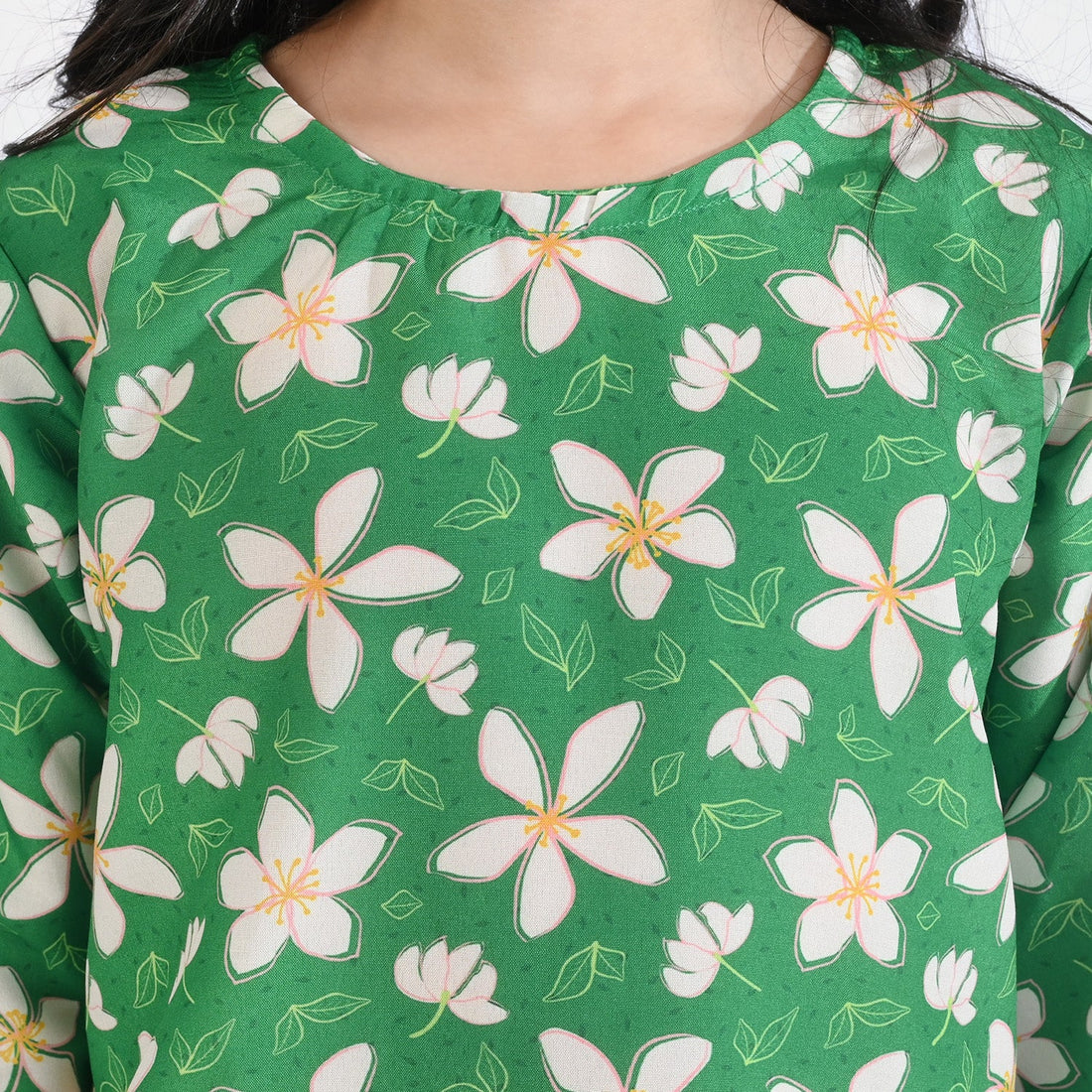 Girls Poly Net Printed 2Pcs Suit Desi Jasmine Ind-GREEN