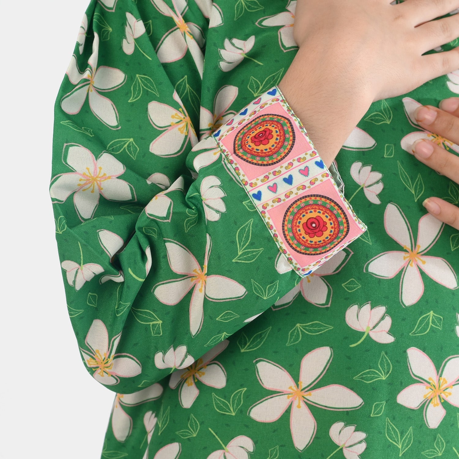 Girls Poly Net Printed 2Pcs Suit Desi Jasmine Ind-GREEN