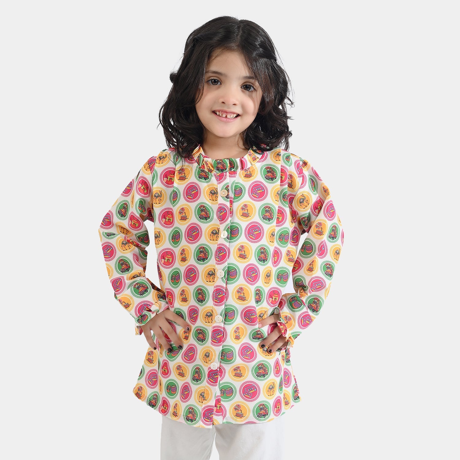 Girls Poly Net Casual Top Chai Biscuit -Multi