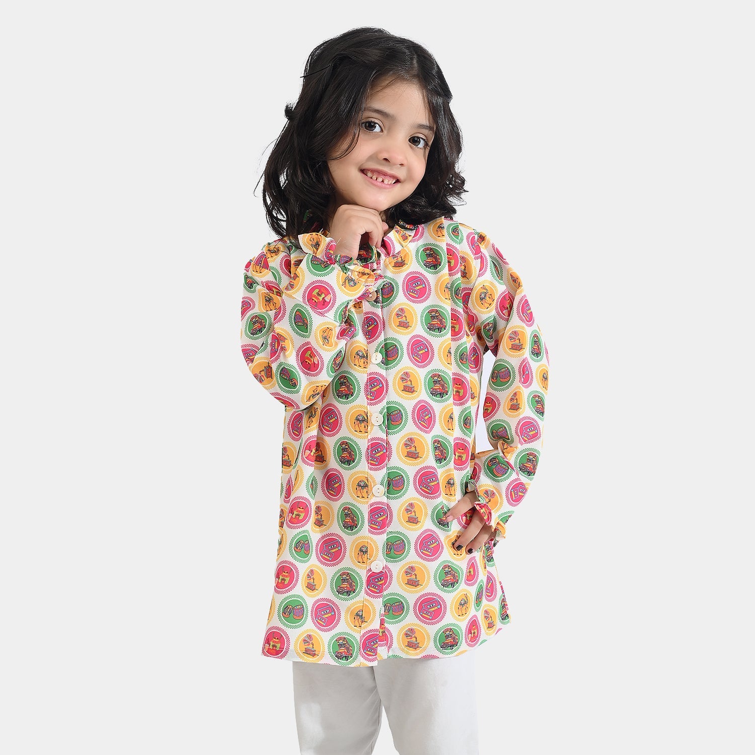 Girls Poly Net Casual Top Chai Biscuit -Multi