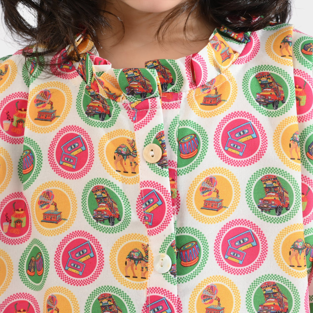 Girls Poly Net Casual Top Chai Biscuit -Multi