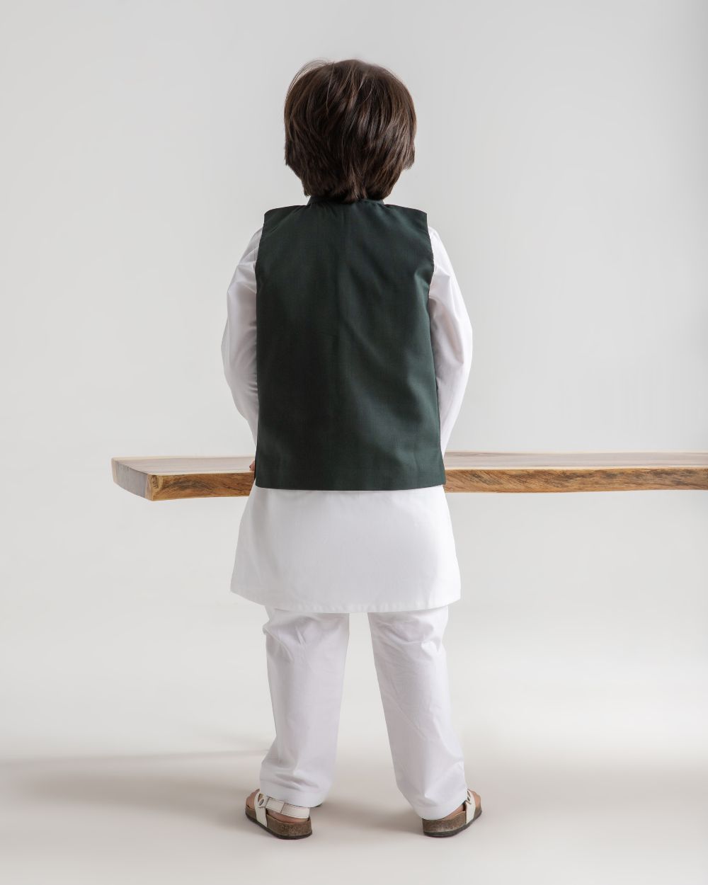 WHITE KURTA TROUSER & DARK GREEN WAISTCOAT