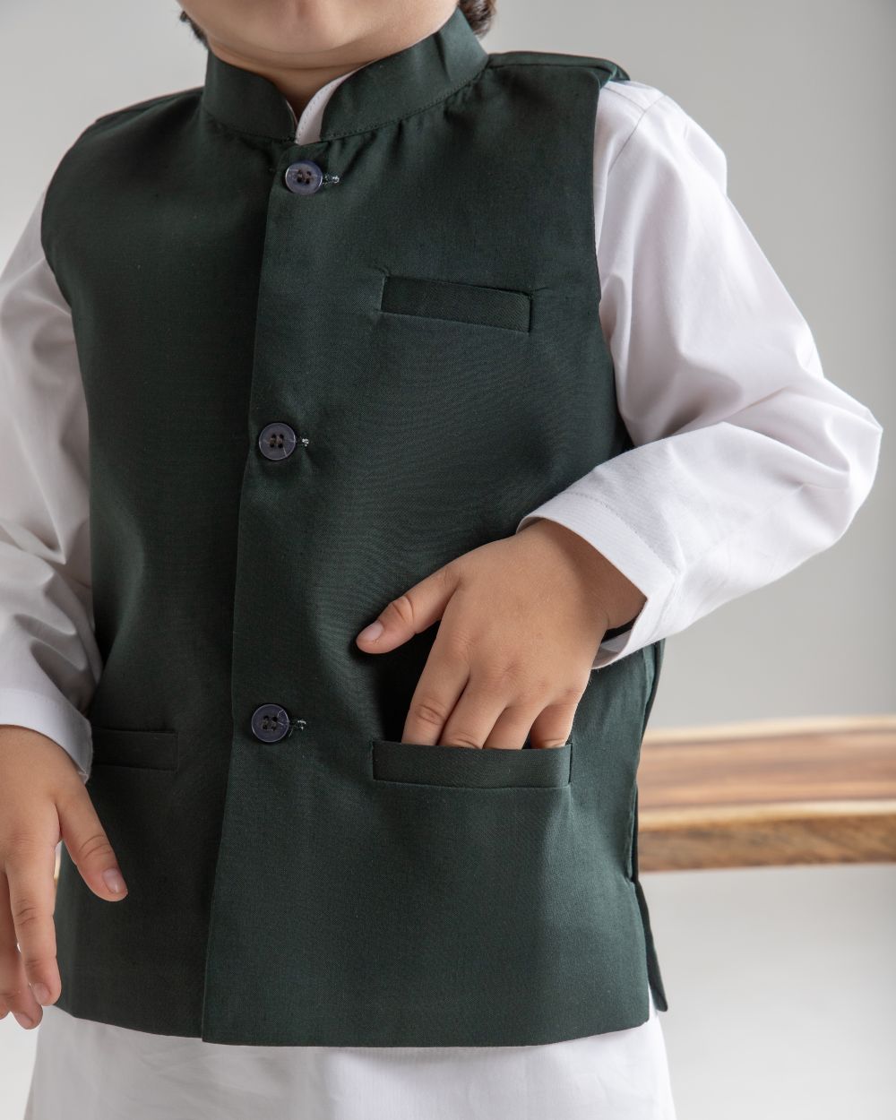 WHITE KURTA TROUSER & DARK GREEN WAISTCOAT