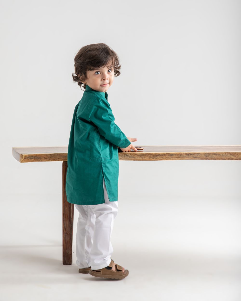 GREEN KURTA AND WHITE TROUSER