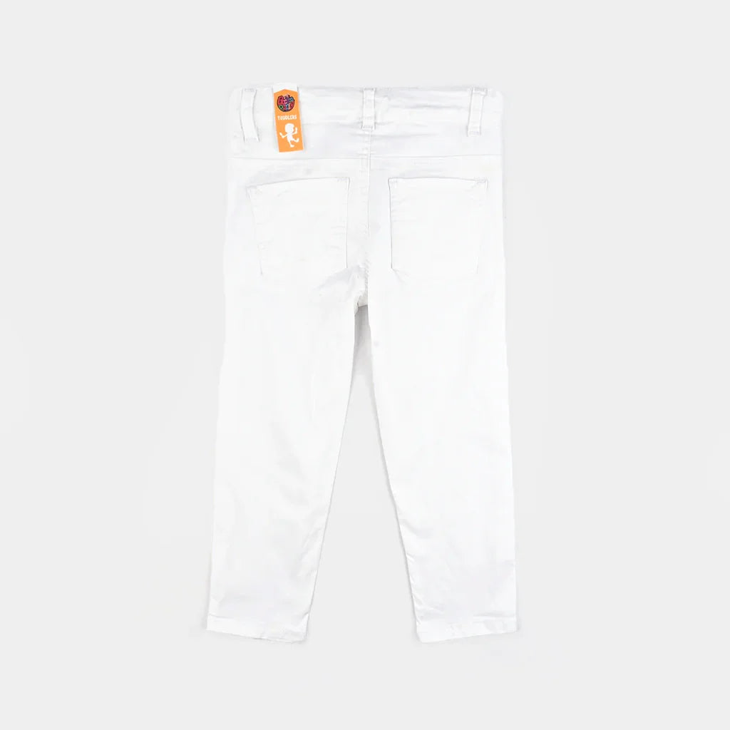 Boys Twill Stretch Basic Pant-WHITE