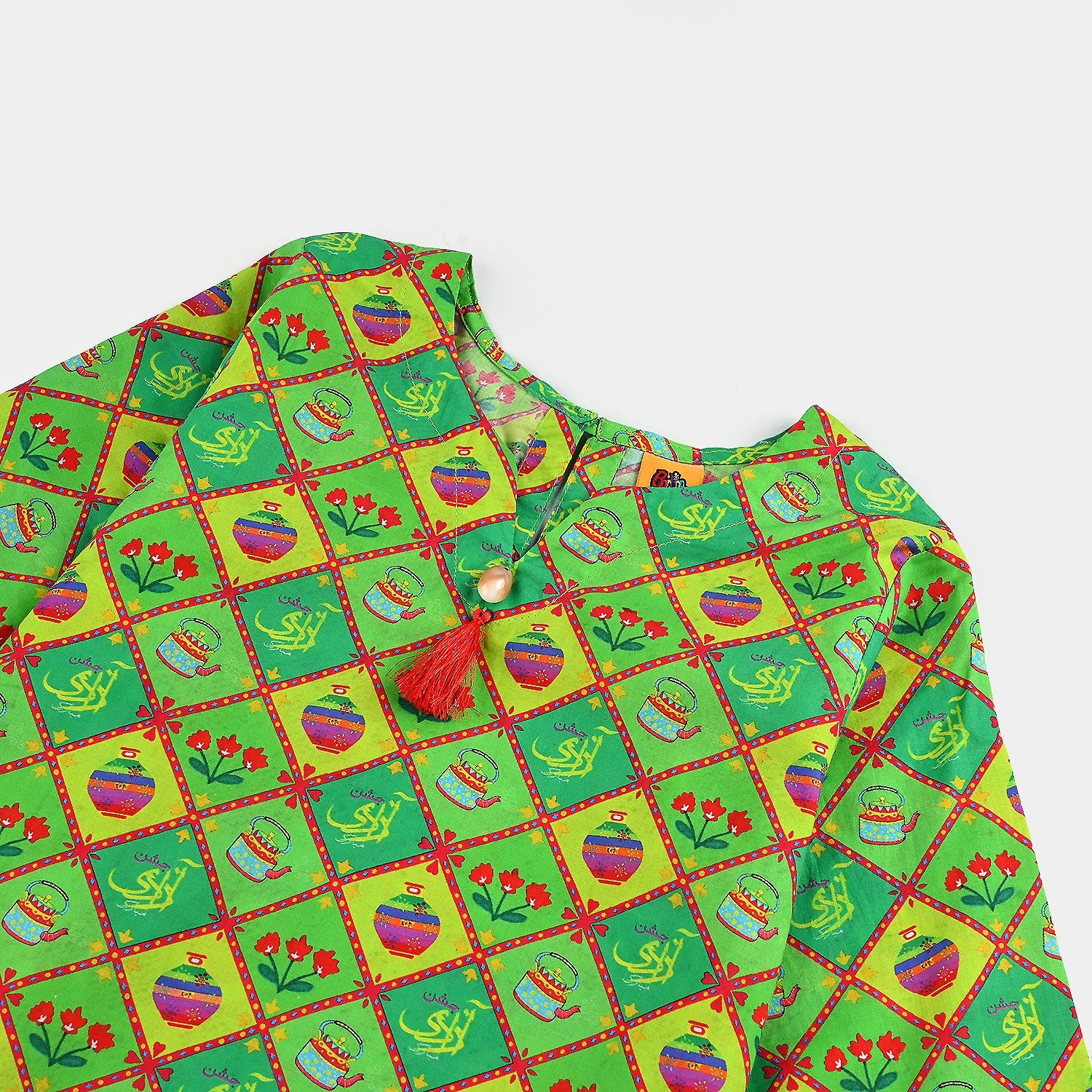 Infant Girls Cotton Printed Kurti Kettle And Flowers Ind-Multi