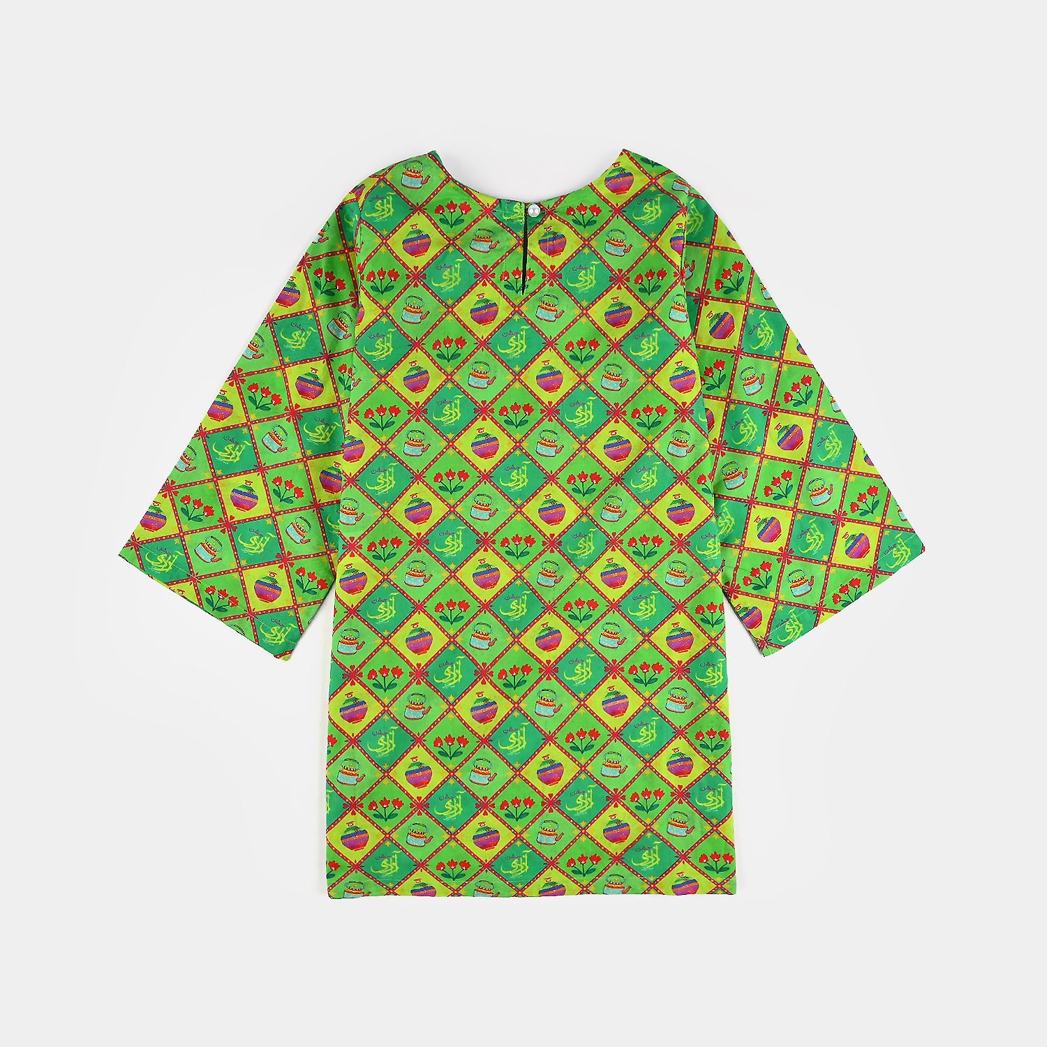 Infant Girls Cotton Printed Kurti Kettle And Flowers Ind-Multi
