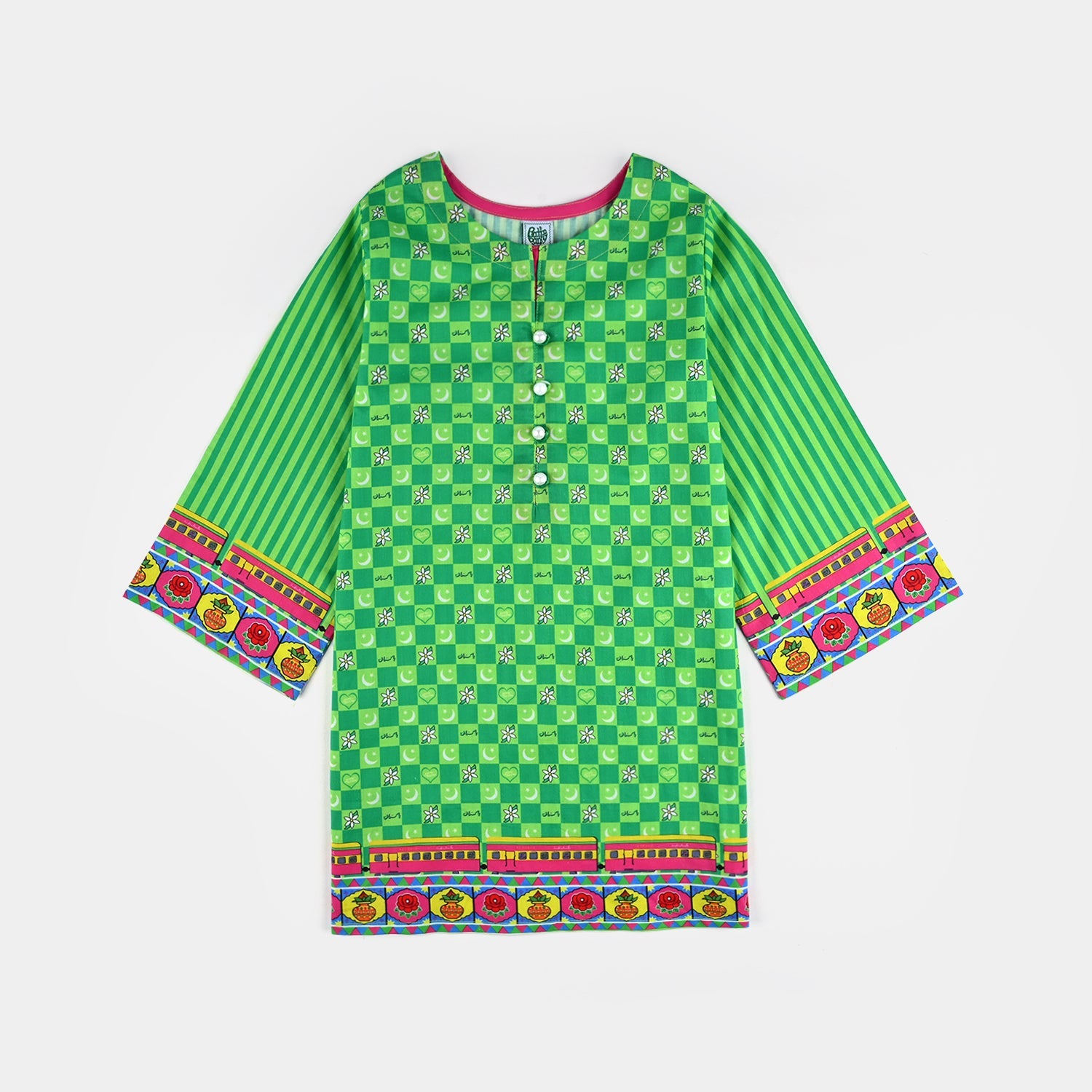 Girls Cotton Printed Kurti Jasmine Ind-L.Green
