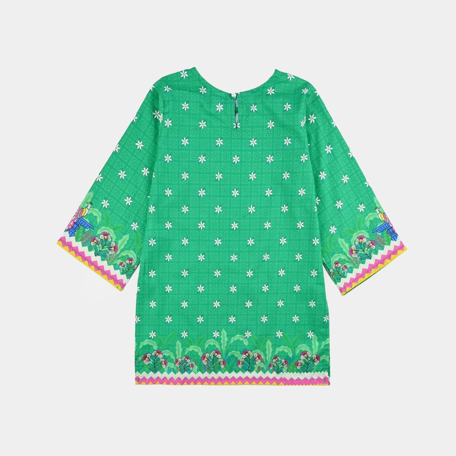 Girls Cotton Printed Kurti Peacock Ind-GREEN